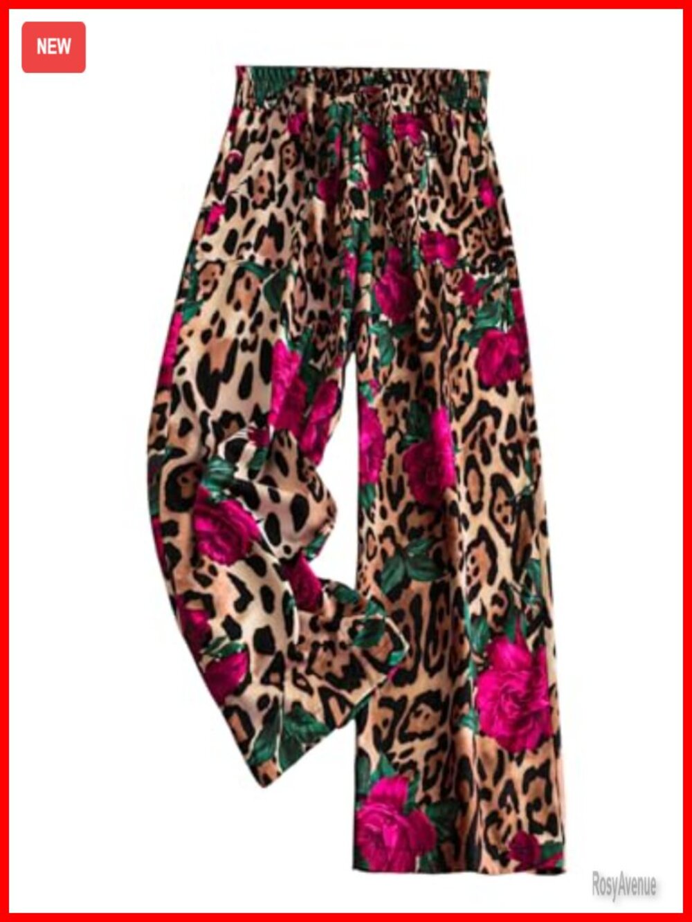 Women's Flowy Wide Leg Palazzo Pants Boho Leopard Floral Print Trousers